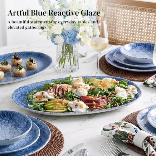 DOWAN Ceramic Serving Platters Set of 3 - Oval, Blue-to-White Ombre
