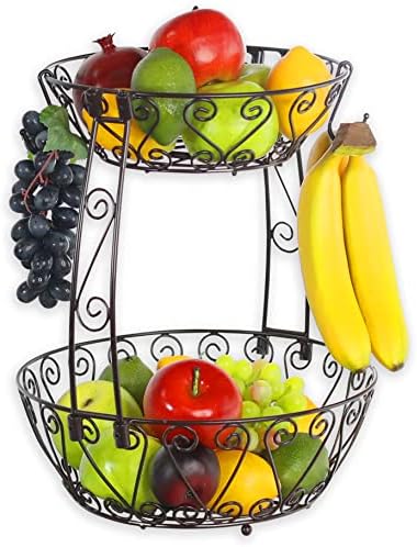 Simple Houseware 2-Tier Countertop Fruit Basket Bowl Storage, Bronze