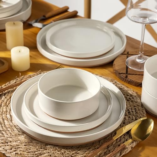 AmorArc Stoneware Dinnerware Sets for 4,12 Pcs Plates and Bowls Set