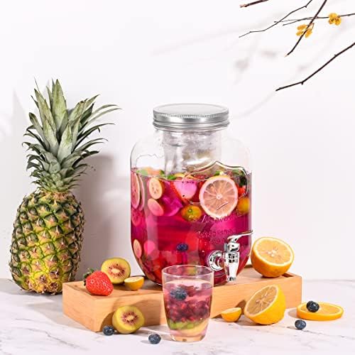 Eleganttime 1 Gallon Glass Drink Dispensers for Parties,2 Pack
