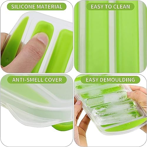 2 Pcs Long Ice Stick Tray Silicone with Lid,Water Bottle Ice Cube Tray