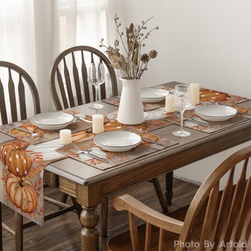 Artoid Mode Dot Pumpkins Leaves Fall Placemats Set of 4-12 x 18 Inch