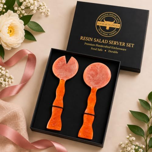 SS CRAFTS INDIA Resin Salad Server Set of 2, 12 Inch, Peach Orange