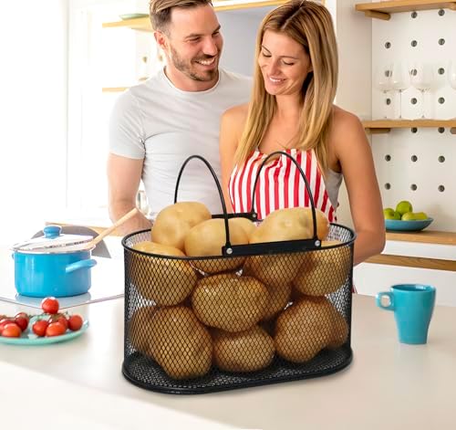 Potato Storage Potato Bin, Metal Potato Basket with Handle, Potato