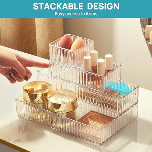 Vtopmart 7 PCS Clear Makeup Drawer Organizers Bins, 4-Size Stackable
