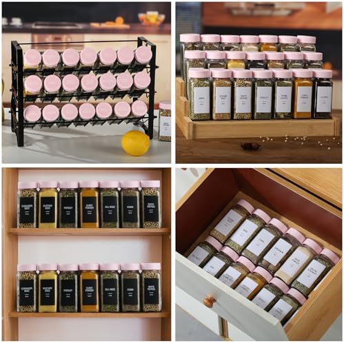 24 Glass Spice Jars with Labels, Spice Jar Set, 4oz Seasoning