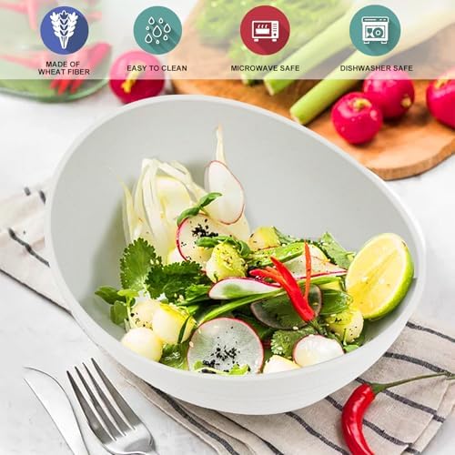 Wrova Wheat Straw Bowls Set of 2, Unbreakable Large Salad Bowls,White
