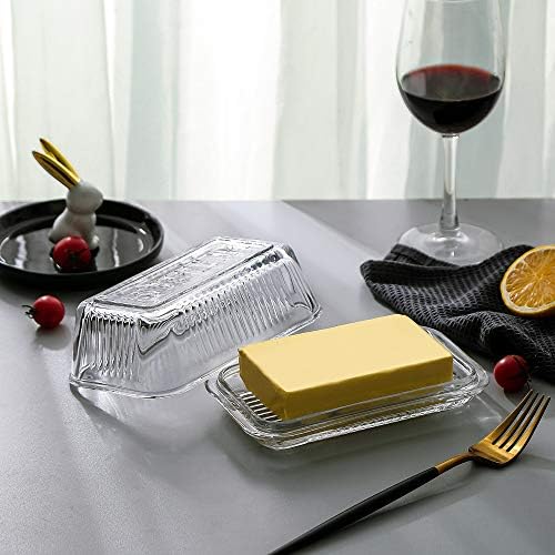 Glass Butter Dish with Lid from 1500 C Tabletop Farm-house Heavy Thick