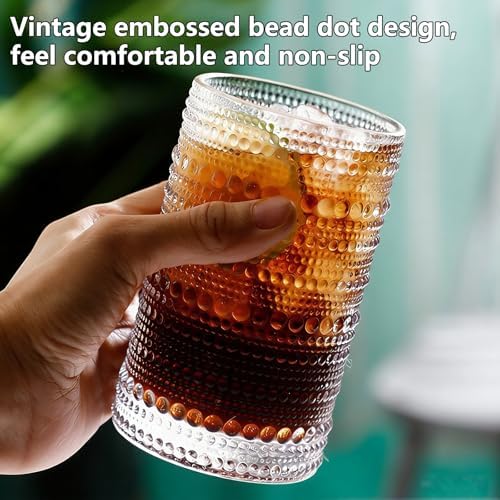 Hobnail Drinking Glasses Set of 8, 12 oz Highball Glasses & 10 oz