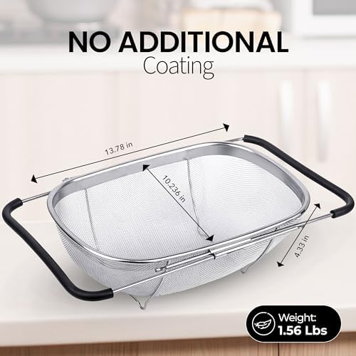 Alpine Cuisine Stainless Steel Over the Sink Colander Strainer 14x9.5