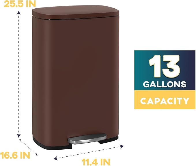 FDW | 13 Gallon Trash Can with Lid | Brown | Fingerprint-Proof | Made of - Image 7