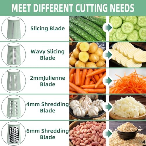 Rotary Cheese Grater with Handle, 5 Replaceable Blades, Green