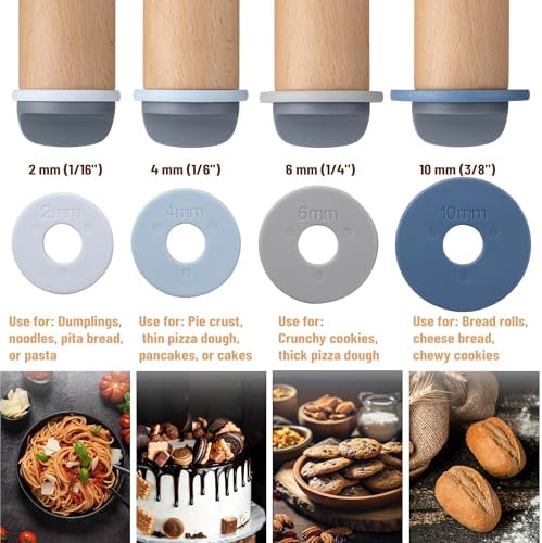 Adjustable Rolling Pin with Thickness Rings, 13.8", 4 Rings