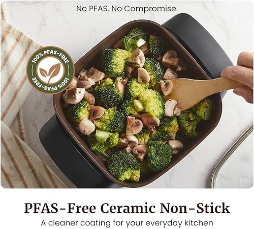 Elite Gourmet 2.5Qt PFAS-Free Ceramic Electric Skillet, 8"x8", Compact