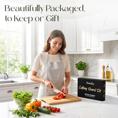 3-Piece Bamboo Cutting Boards - Large Wood Cutting Boards for Kitchen