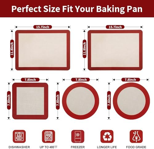 Silicone Baking Mat Set, 5 Piece, Food Grade