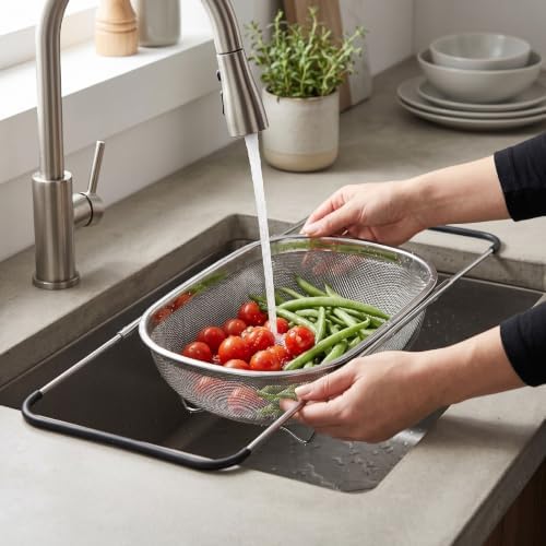 Stainless Steel Expandable Over Sink Colander Oval Large Capacity