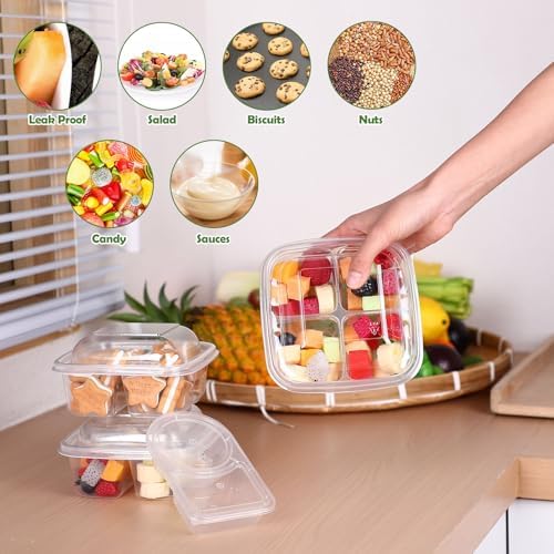 Blushtier 60 Pcs Snack Containers Bento Boxes, 4 and 2 Compartments