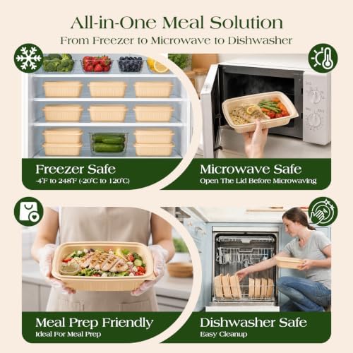 Glotoch 50 Pack (100-Piece) 32oz Meal Prep Containers with Lids