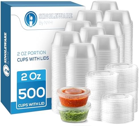 NYHI 2 oz Small Clear Plastic Cups Disposable Jello Shots with Snap on