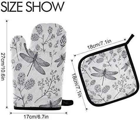 QMXO Tropical Floral Dragonfly Pattern Oven Mitts Quilted Cotton