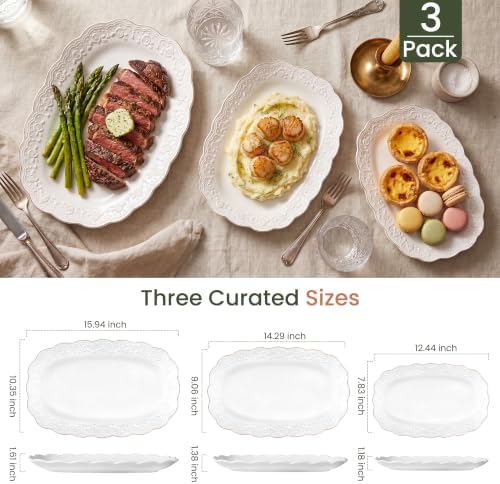 Kassel Ceramic Serving Platter Set | 16”/14”/12” Oval Serving Trays