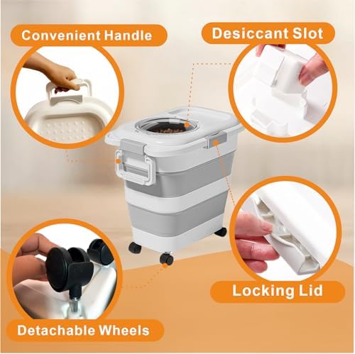 24-28 Lbs Airtight Collapsible Dog Food Storage Container with Wheels