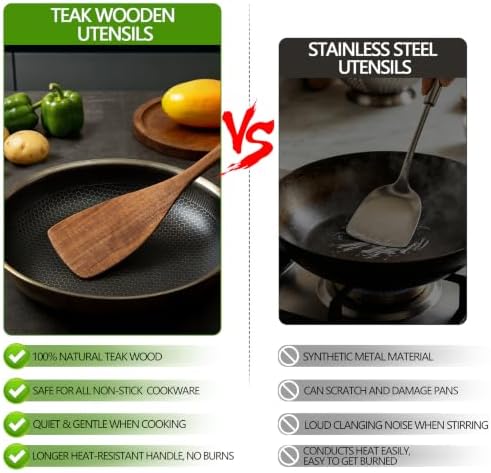 10-Piece Natural Teak Wooden Kitchen Utensil Set