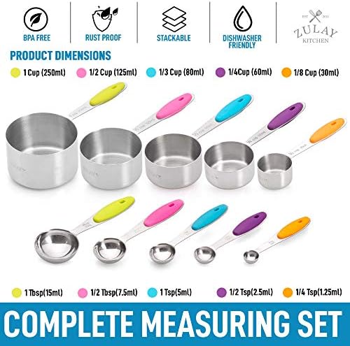 Zulay Kitchen Measuring Cups and Spoons Set of 10 - Stainless Steel