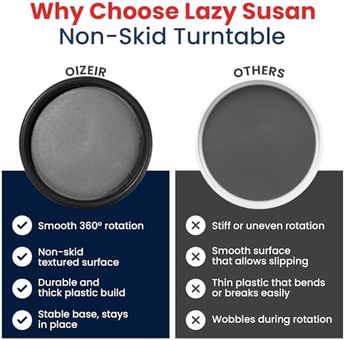 Oizeir 10 Inch Lazy Susan (Set of 4) - Non-Skid Turntable for Cabinet to Maximize Storage and Simplify Accessibility in Kitchen, Bathroom, and Pantry Spaces (Black)