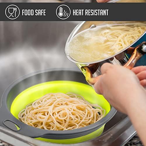 Colanders & Food Strainers with Bowl [Collapsible 3 piece Set Green]