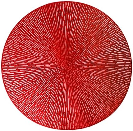 Snowkingdom Red Placemats Set of 6, Round Vinyl Metallic Hollow
