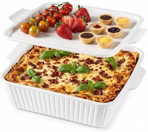Dizada 10" Square Casserole Dish with Lid - 2-in-1 Porcelain Baking