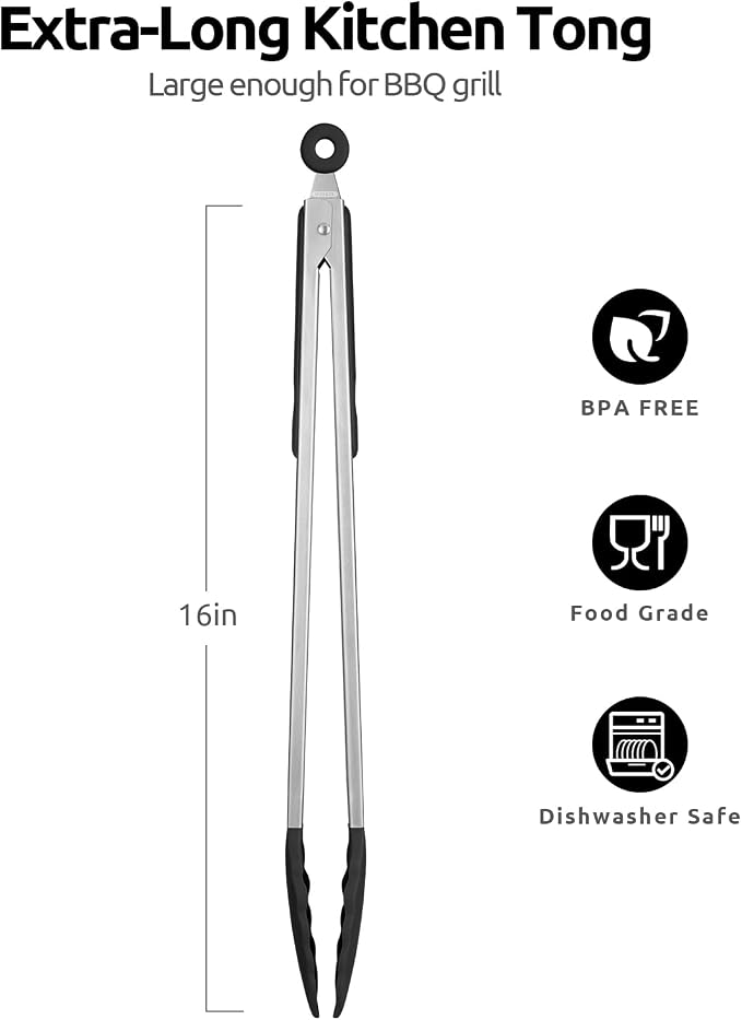 600ºF Heat Resistant Kitchen Tongs: U-Taste 16 inch Extra Long Large Silicone - Image 2