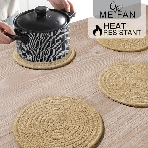 ME.FAN 7 Inch Trivets/Potholders 4 Set Cotton Thread Weave Trivets for