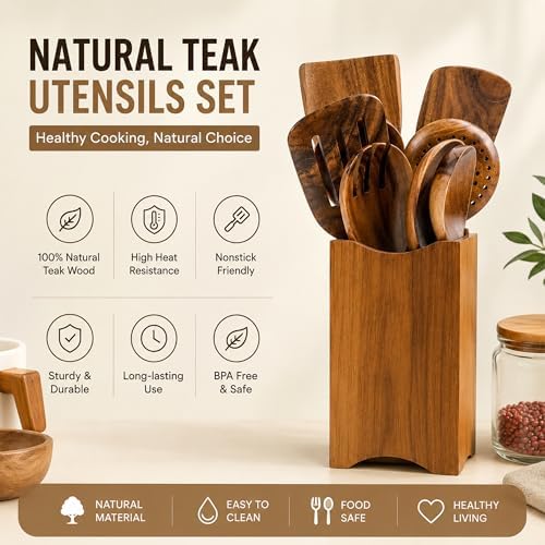 8-Piece Teak Wood Cooking Utensil Set