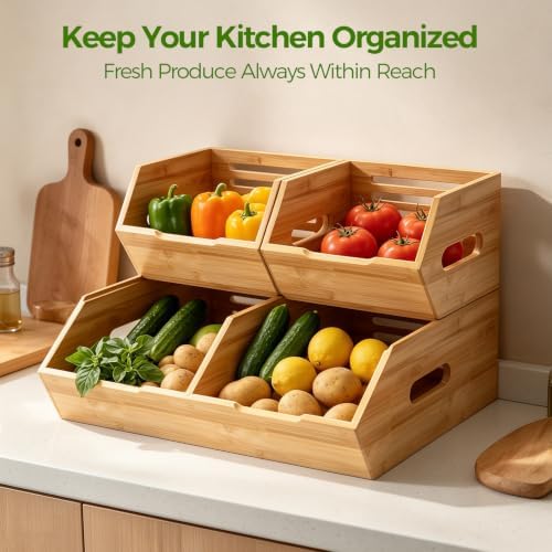 Extra Large Bamboo Pantry Storage Bins-Potato and Onion Food Storage