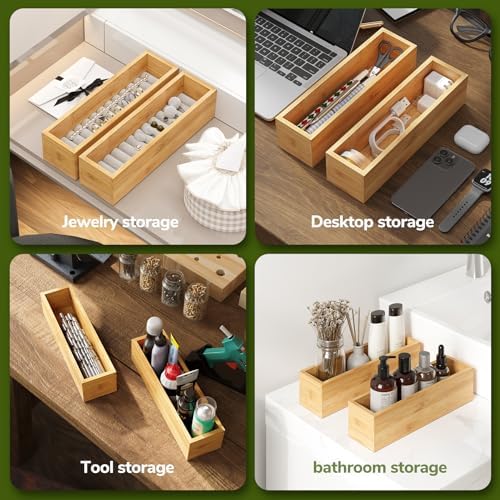 BAMEOS Bamboo Drawer Organizer, Set of 2
