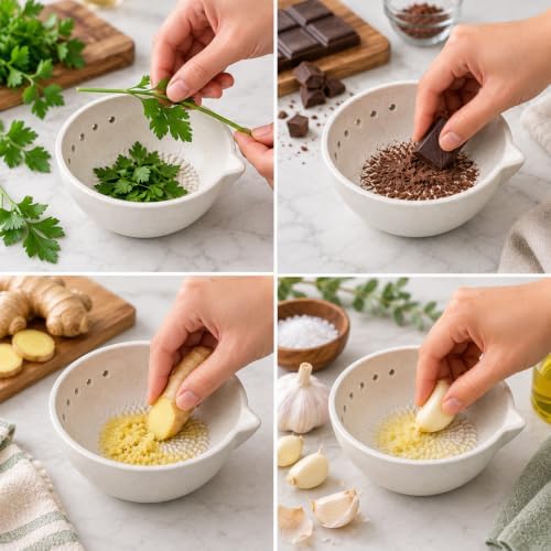 Marble Veins Multi‐Purpose Ceramic Prep Bowl with Herb Stripper Hole