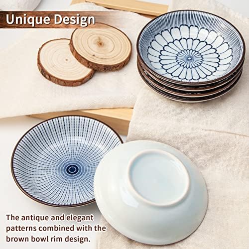Eisinly 6 Pack Dipping Bowls,3 OZ Small Ceramic Soy Sauce Dish,Vintage