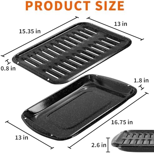 16.75" Broiler Pan for Oven with Rack, Thick Enamel Roasting Pan Set