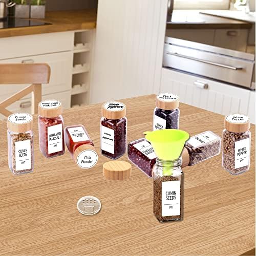 SWOMMOLY 24 Pcs Spice Jars with Labels, 4 oz Glass Jars with Bamboo