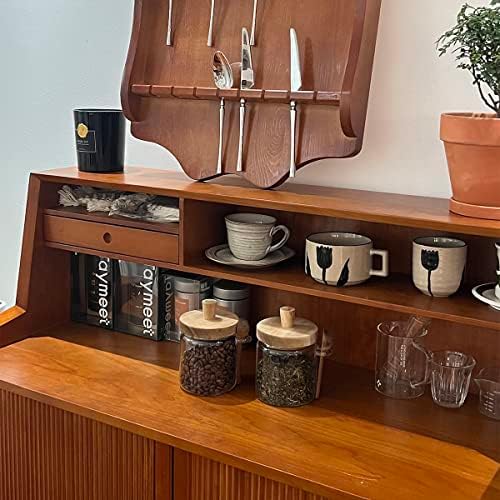 Set of 3 Glass Jars with Wooden Lids and Scoops, 31oz Coffee Food
