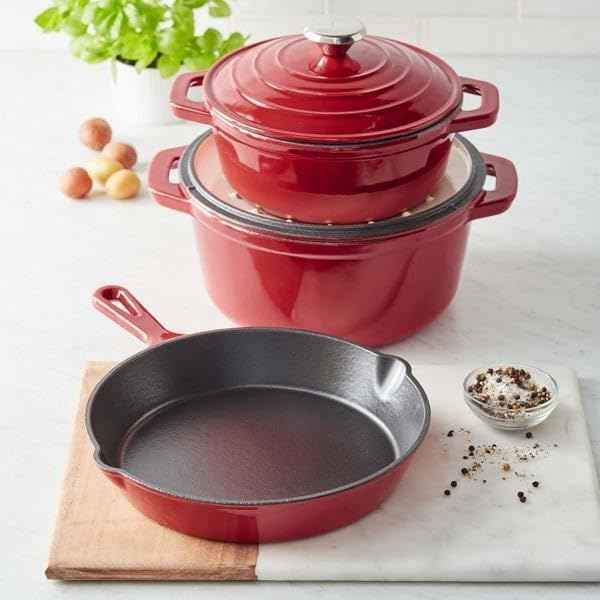 Sur La Table Enameled Cast Iron 5-Piece Set, Light Blue