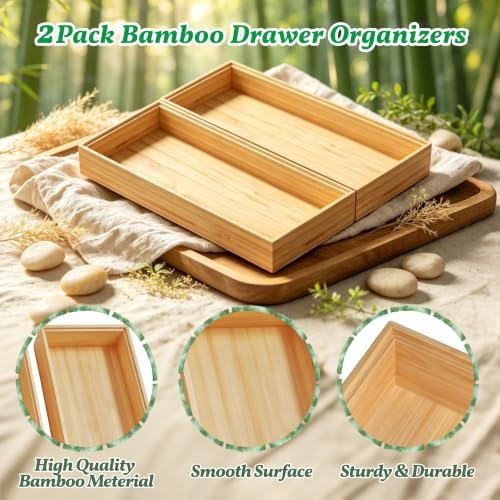 Bamboo Drawer Organizer Tray, 17" x 6", Stackable