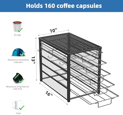 Simple Trending 5 Tier Coffee Pod Holder for K Cup, 160 Pod Pack