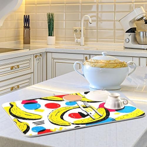 OTVEE Banana Crisp Spark Dish Drying Mat for Kitchen Counter Absorbent