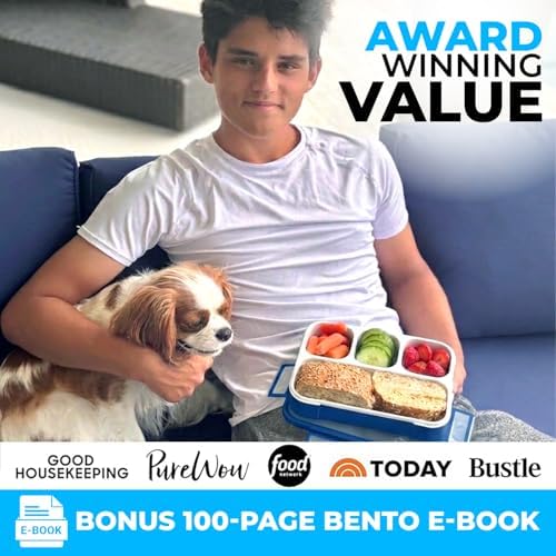 kinsho Bento Lunch Box for Kids, 4 Compartments, Blue
