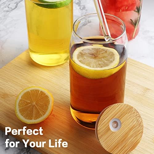 8pcs 20oz Glass Cups with Bamboo Lids and Straws,Iced Coffee Cups with
