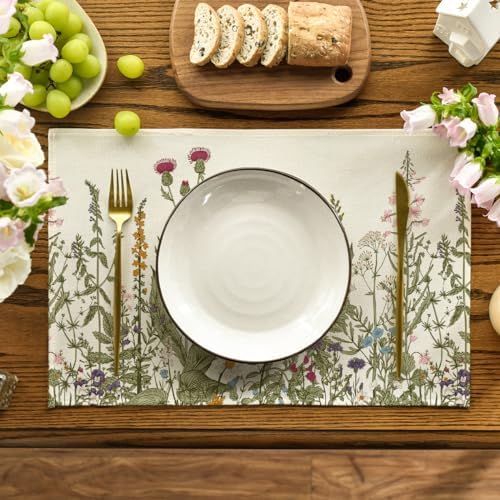Artoid Mode Antique Herbs and Wild Flowers Spring Placemats Set of 2